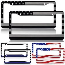 2X American Flag Patriotic Car License Plate Frame Cover For Dodge Accessories