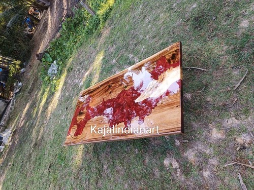 Red Wood Epoxy Dinning Table , Red Epoxy Wooden Table coffee Table , Home Decor - Picture 2 of 6