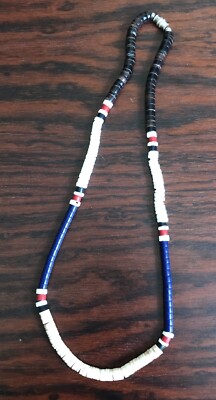 Vintage Native American White, Brown, Beige, Blue & Red Heishi Necklace (K8)