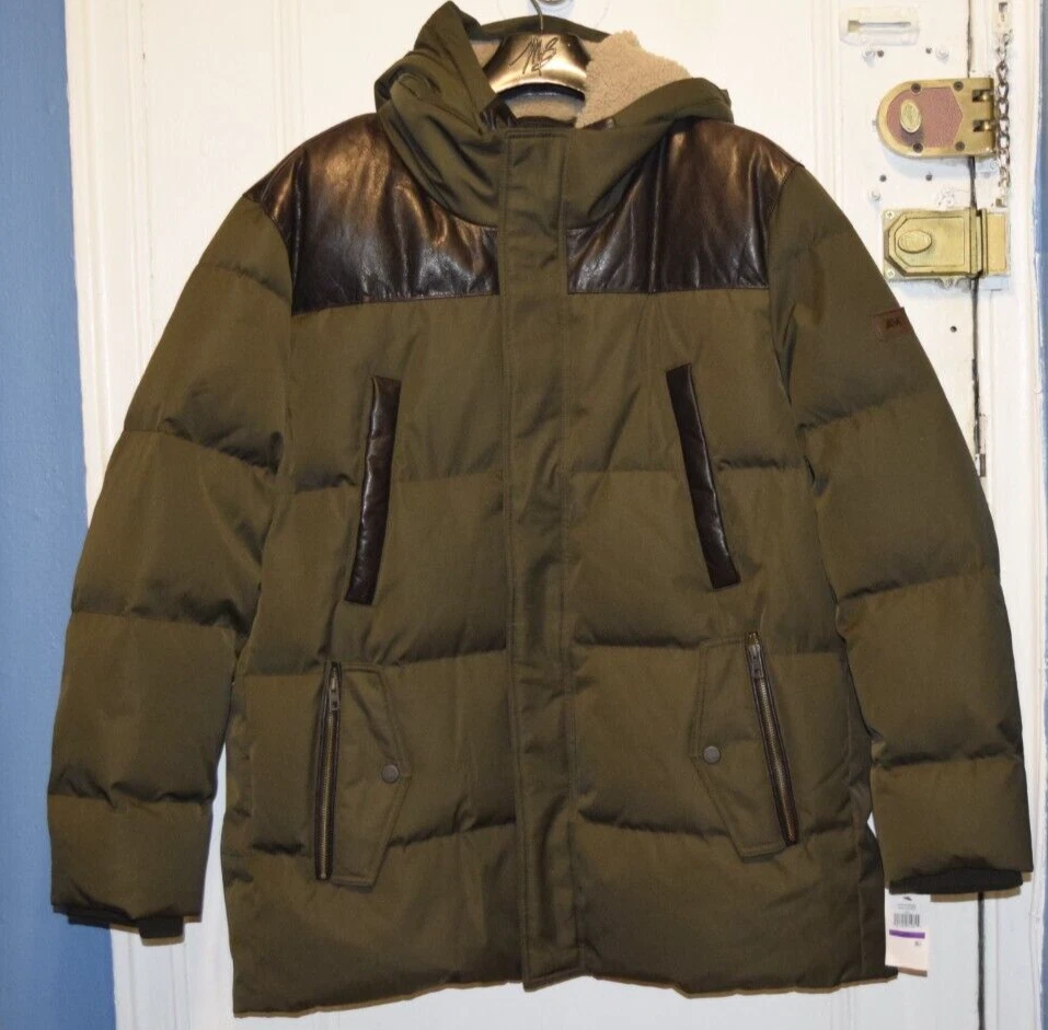 Men's-Andrew Marc-Hampshire-Green-Down-Puffer-Bubble-Jacket-Coat-Hood-2XL-NWT
