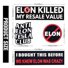 Car Decals Tesla Bumper Stickers Anti Elon Musk Club - Pack of 4 UV Stickers