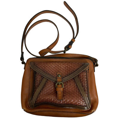 Patricia Nash Avellino Basketweave Tan Genuine Leather Crossbody Bag