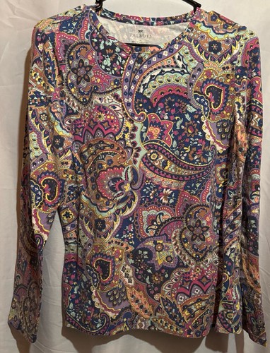 Talbots Women’s Large L Multicolor Long Sleeve Floral Tunic Tshirt