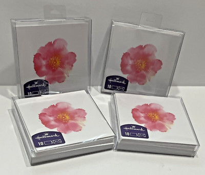 HALLMARK Pink Floral Blank Note Cards w/10 Envelopes Lot of 4 NEW