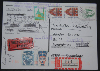 Einschreiben/Express Postkarte befördert nach BI, Frankiert am 17.4.1997. (5575)