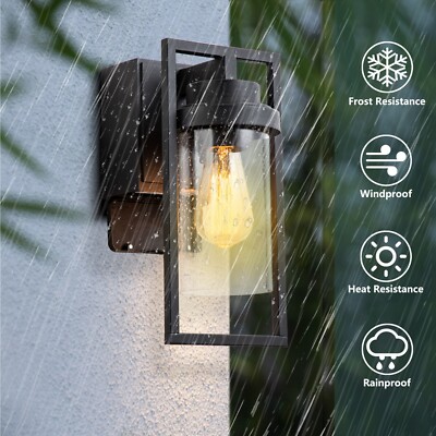 FTL Outdoor Wall Light with GFCI Outlet,Modern Proch Light Waterproof Wall Scoce