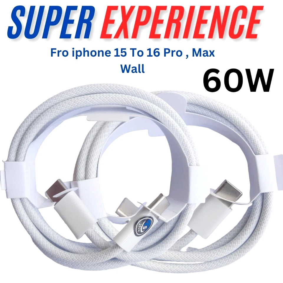 Cable de carga rápida USB-C tipo C de 60 W para Apple iPhone 15/16/Plus, Pro, Max Wall 1M Foto 2 de 4
