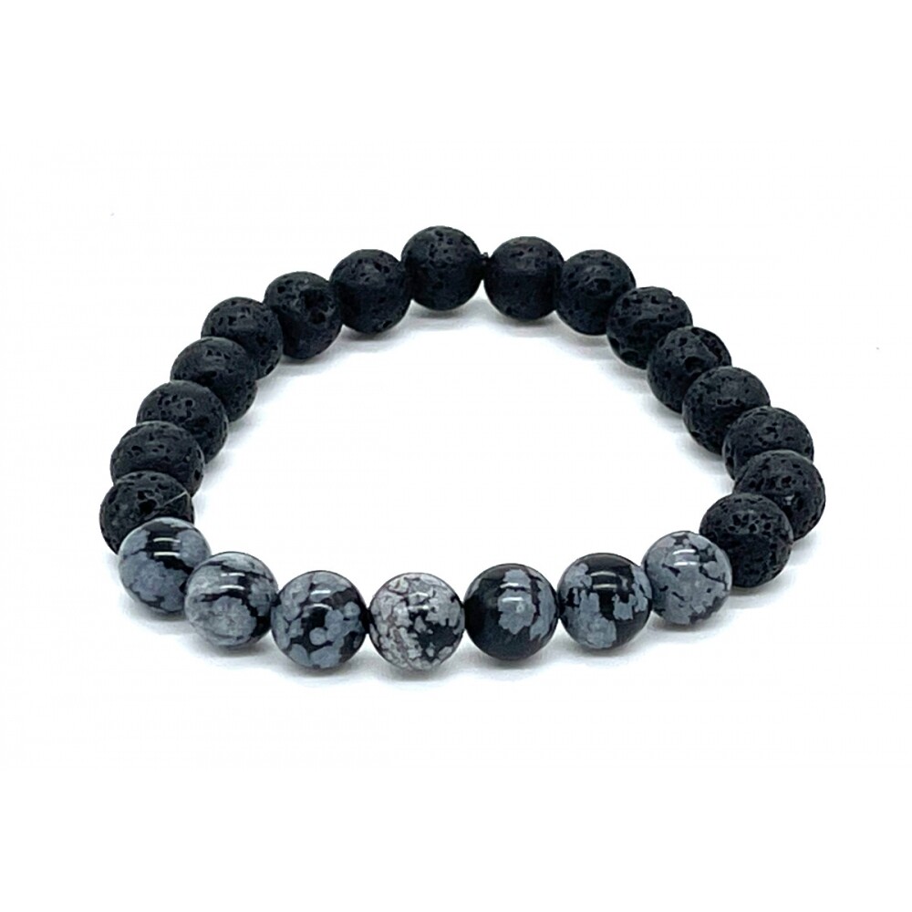 Snowflake Obsidian & Lava Healing Crystal Bracelet 8mm Gemstone Beads – Protecti