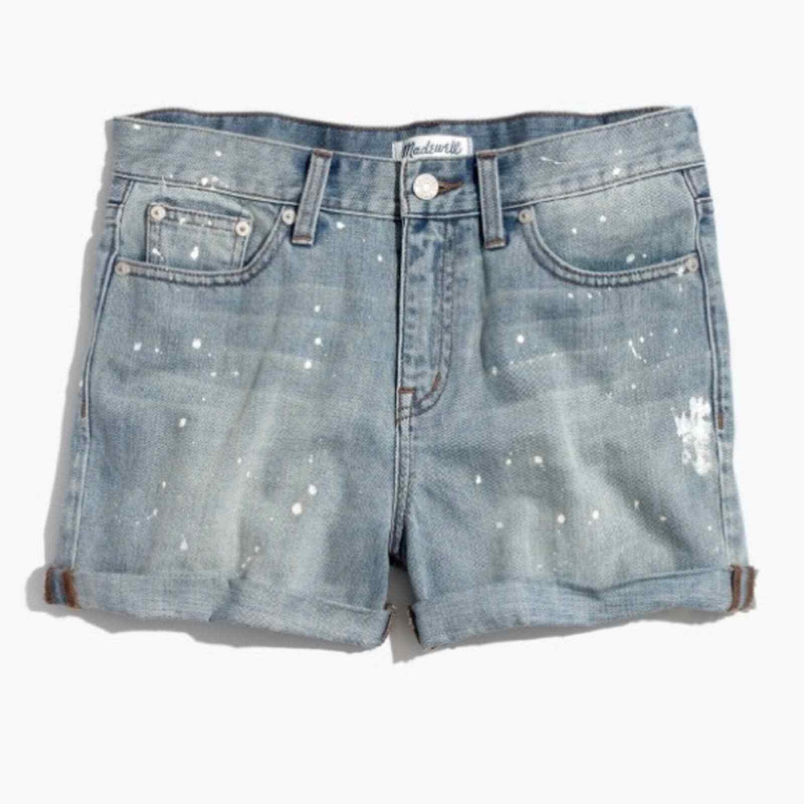 Men's Distressed Paint Splatter Denim Shorts