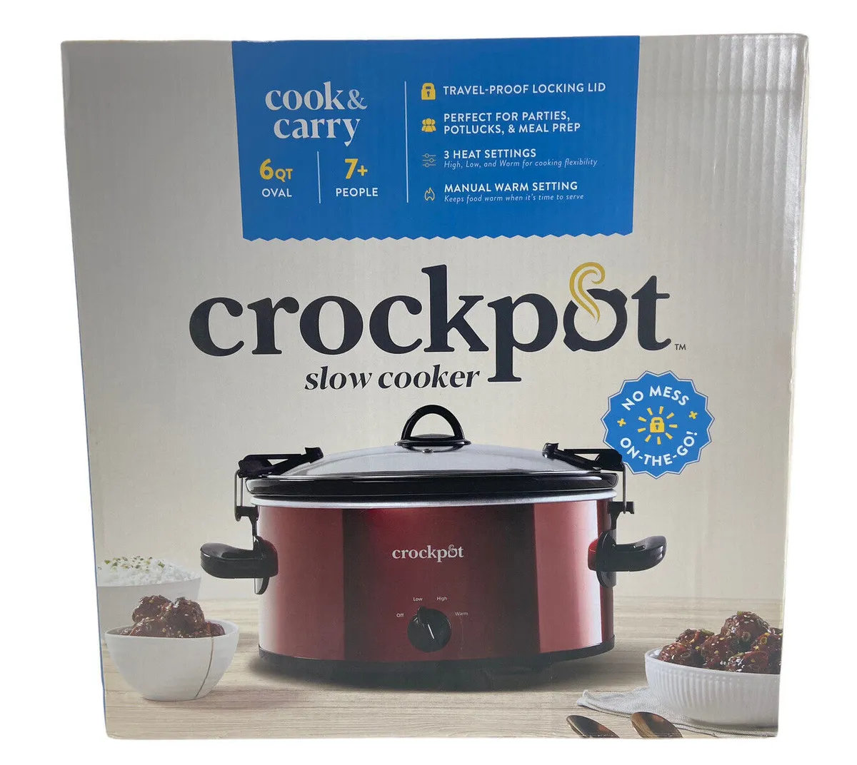 Crock-Pot 6-Quart Cook & Carry Oval Manual Portable Slow Cooker, Red 