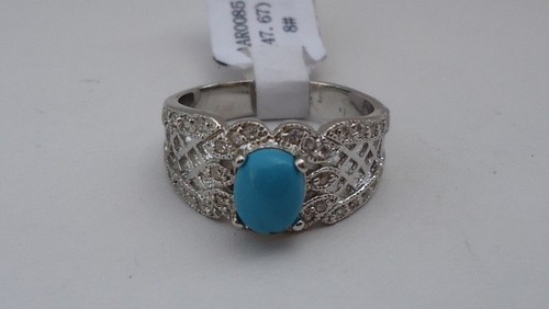STERLING SILVER DESIGNER RING W/ 3.50 ct SIMULATED TURQUOISE/DIAMONDS/SZ 5-9 - Picture 9 of 10