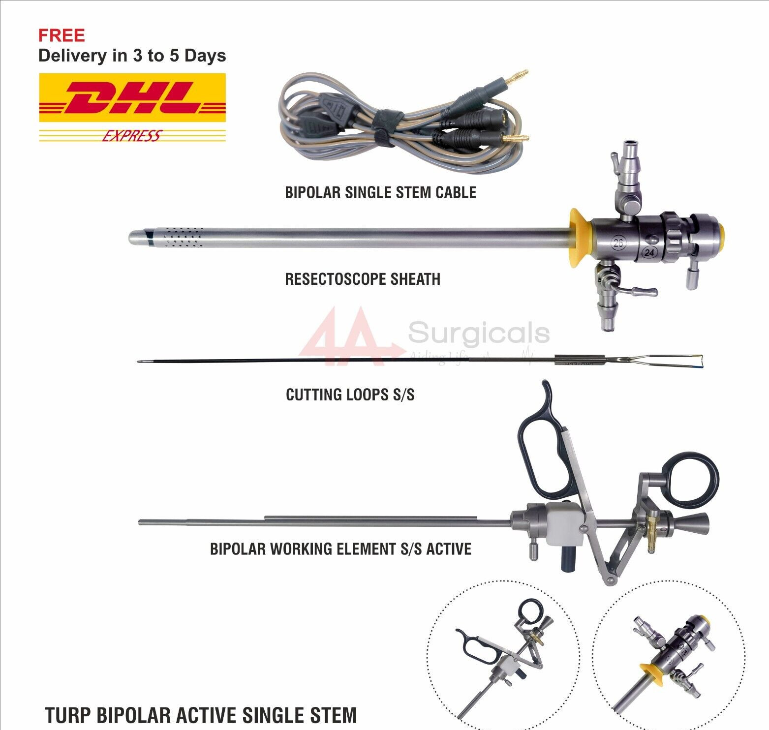 4A Storz Compatible TURP Bipolar Active Single Stem Set