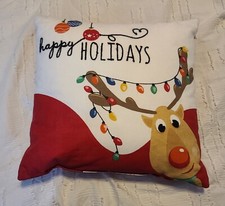Happy Holidays Christmas Reindeer Throw Pillow