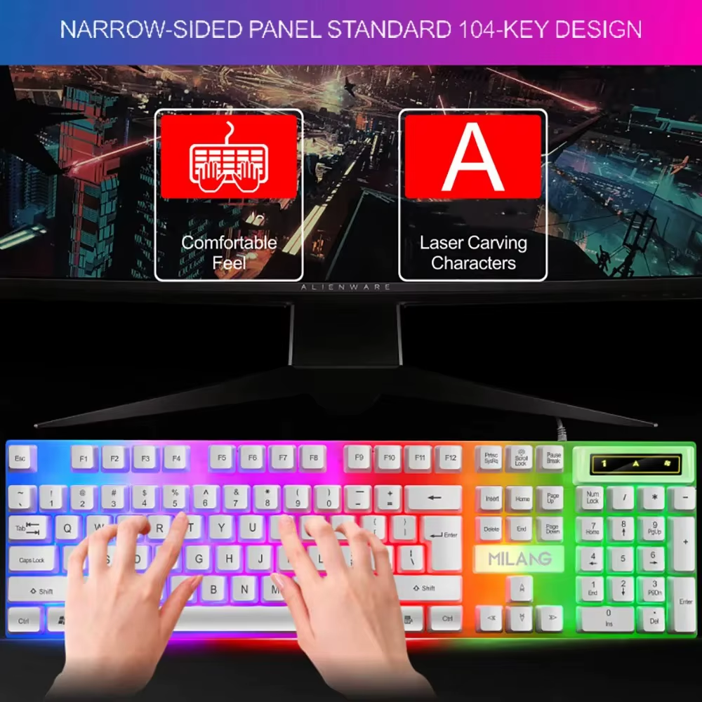 104-Key Wired Mechanical Gaming Keyboard with Floating Buttons and Rainbow Backlight for Enhanced Precision and Style