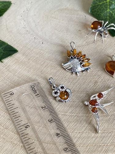Lote de trabajo colgante ámbar báltico insecto animal plata esterlina 925 coñac - Imagen 3 de 8