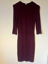 Topshop Size 8 Maroon Body Con Dress Faux Wrap Work Office Business Wear Smart