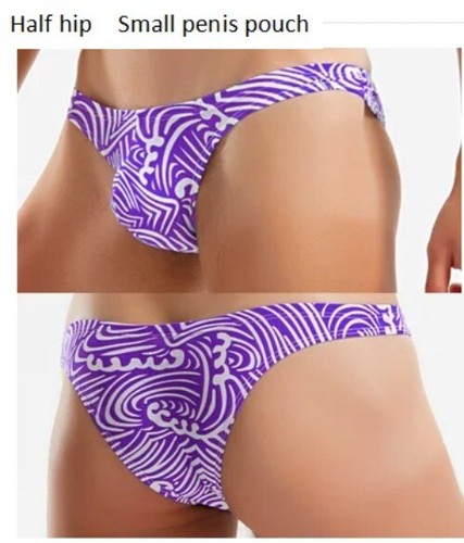 Men Bikinis Purple Wave Sexy Tight Low Waist Swimwear Briefs Thong Bathing Suits - Picture 7 of 28