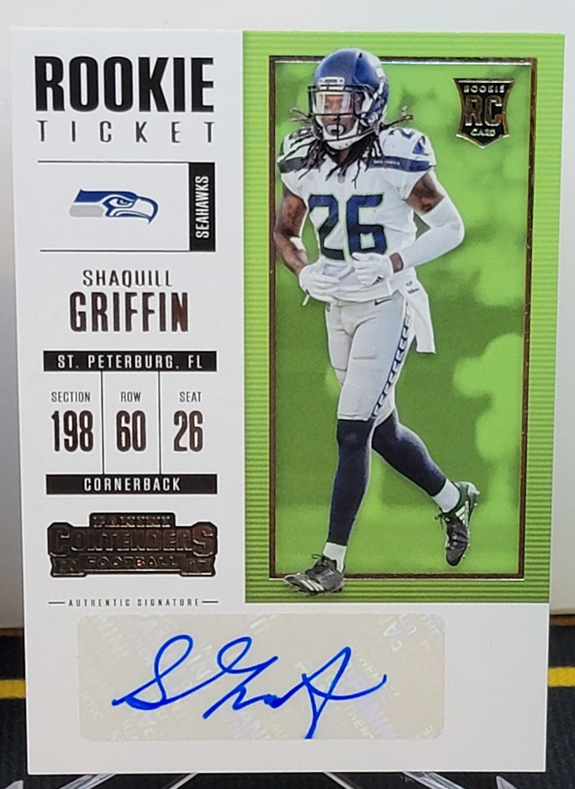 Shaquill Griffin #173 Rookie Auto 2017 Panini Contenders Rookie Ticket. Seahawks