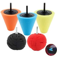 5x Foam Drill Polishing Cone Ball Pads Kit Car Hub Waxing Buffing Wheel Polisher
