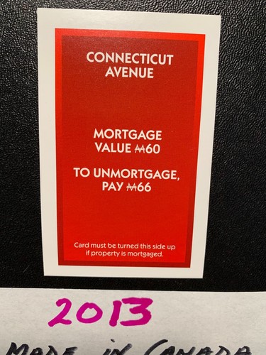 Monopoly 2013 CONNECTICUT AVENUE Title Deed Card Replacement MADE IN CANADA - Picture 2 of 4