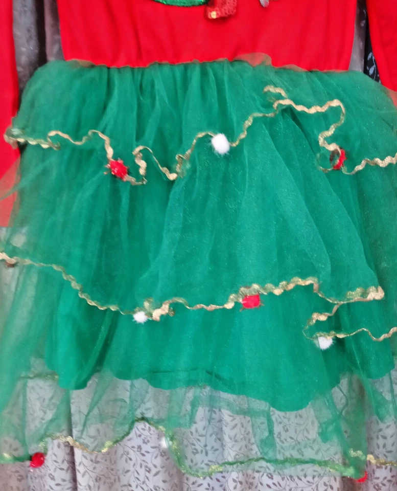 阳光时尚精品女孩亮片圣诞树分层蓬裙连衣裙 6-7 — 第 3/4 张图片