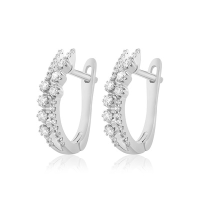 0.33 Ct Round Cut Natural Diamond Three Row Hoop Earrings In Solid 14K White Gold
