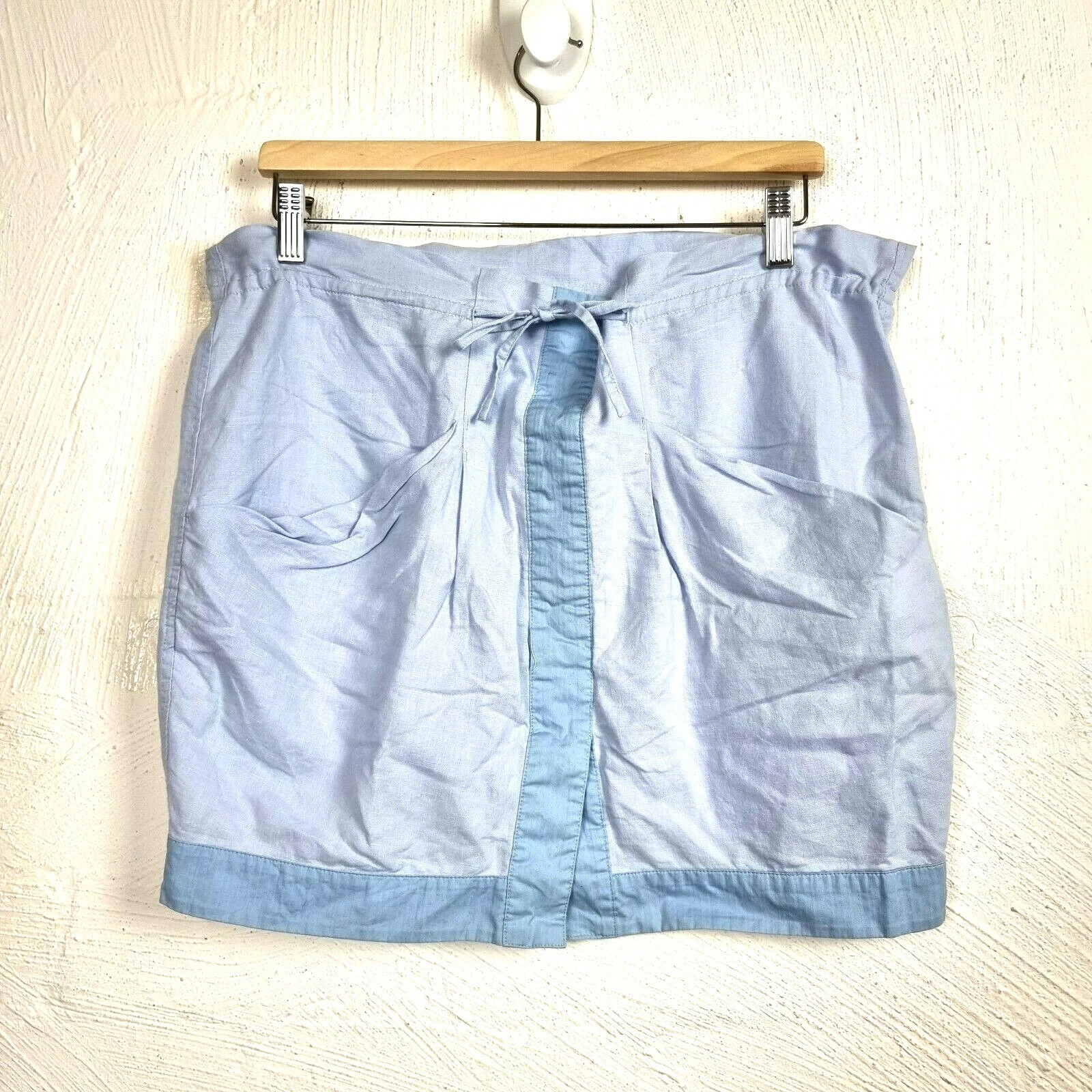 WITCHERY Womens Mini Skirt Size 10 Blue Linen Blend Drawstring Pockets