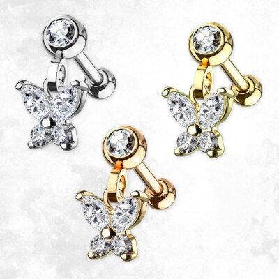 16G Ear Cartilage Crescent Moon Dangle Jewelry With CZ Paved 10mm Ear Rrings