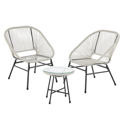 SVITA TULUM Balkon-Möbel 3-tlg. Garten-Möbel Set Balkonstühle Tisch Weiß