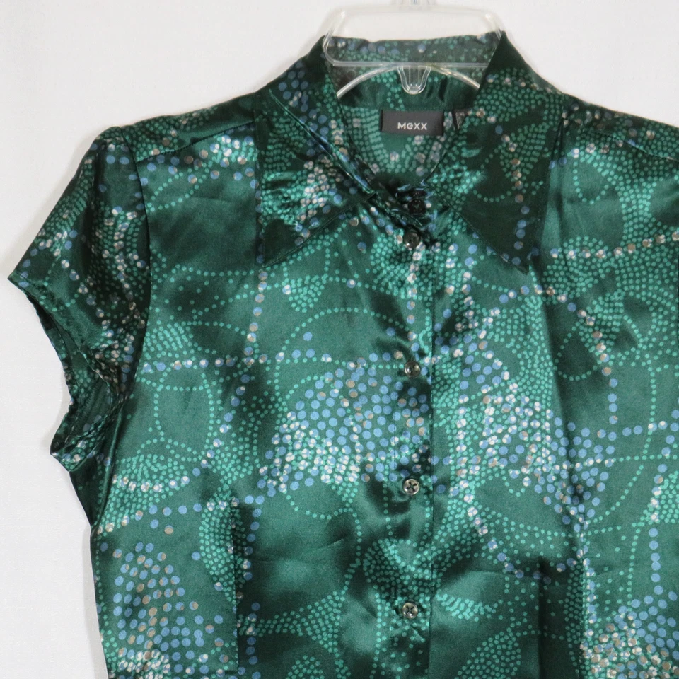 Blusa para mujer Mexx verde satinado estampado abstracto cuello abotonado talla 6 Foto 4 de 4