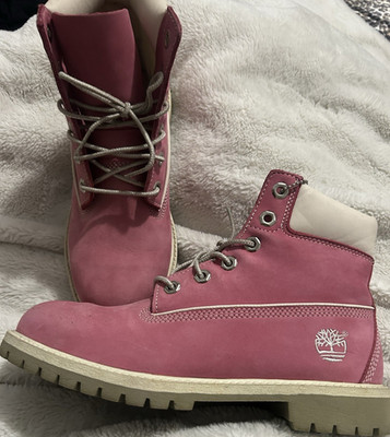 Timberland Women s Pink Leather Lace-Up Ankle Boots Beige Rubber Sole US 6
