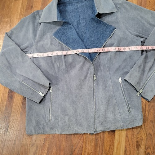 Vintage Gray Suede and Denim Reversible Moto Jacket With Zip Cuffs Size 1X - Picture 10 of 11