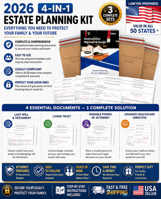 2026 4-In-1 Estate Planning Kit   Includes Last Will, Living Trust & Power of At