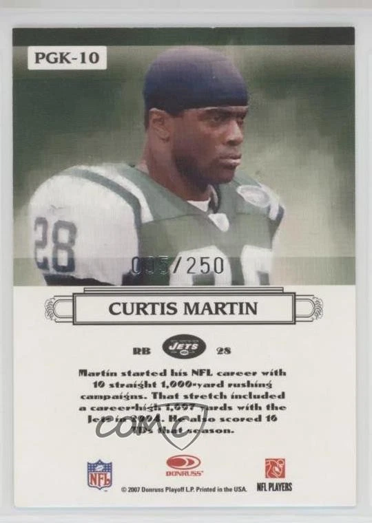 2007 Donruss Threads Pro Gridiron Kings Silver /250 Curtis Martin #PGK-10 HOF - Image 2 of 2