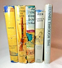 Vintage 1940's KIDS' BOOKS with Dust Covers R. Crusoe, Little Men, King Arthur +