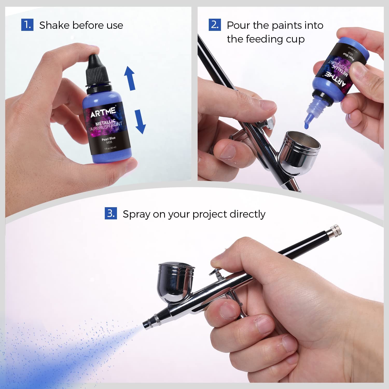 Metallic Airbrush Paint Set - 12 Opaque Colors for Leather, Shoes  Art