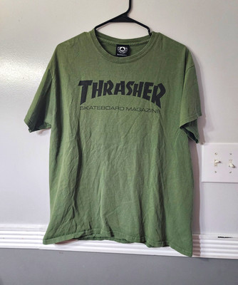 Thrasher Skateboard Magazine Green Cotton Short Sleeve T-Shirt, Size L