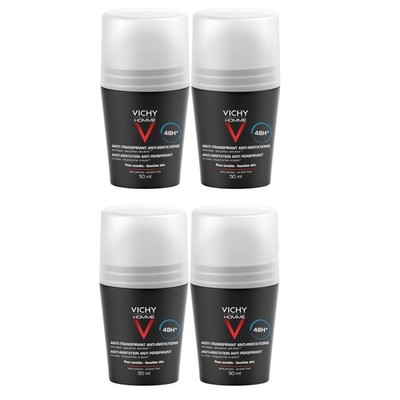 4x Vichy Homme Deo Roll-on für sensible Haut je 50 ml (200ml Gesamt)