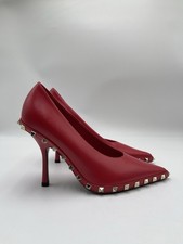 Valentino Garavani Rockstud pumps red Leather Gold Studs 100mm Heels Size 37