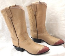 Women's Tony Lama Lizard Leather Cowboy Boots 6B, Biege 2 Tone Wingtips Superb
