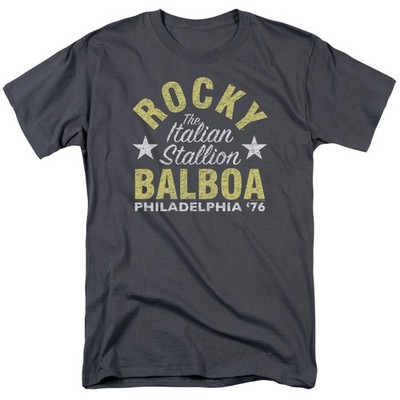 Rocky Philly Unisex Kurzarm T-Shirt Grau Crew Neck Baumwolle Regular Print