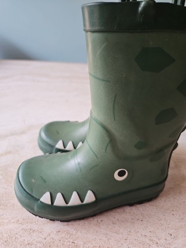 CAT & JACK ~ Rubber Rain Boots (Toddler 7) Dinosaur Green Boy Girl 7t - Picture 11 of 12