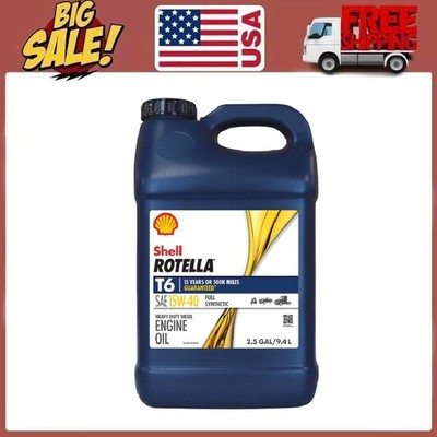 Shell Rotella T6 Full Synthetic 15W-40 Diesel Engine Oil, 2.5 Gallon