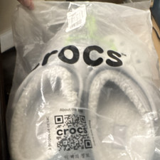 Crocs Women's White Lined Comfort Clog Slippers Faux Fur Casual Winter