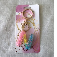 Rainbow Glitter N Initial Keychain Acrylic Letter Charm Key Ring Gift NEW