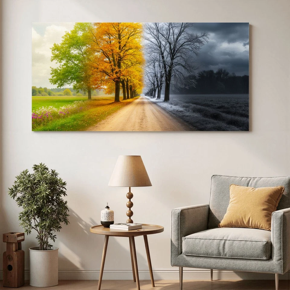 Split Seasons Canvas Wall Art Autumn Winter Nature Print Home Decor  - Image 4 of 4
