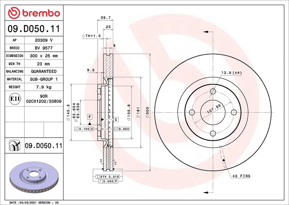 2x Par de discos de freno ventilados para Ford Ecosport 1.0 delantero 2017 en juego Brembo de 300 mm Foto 2 de 4
