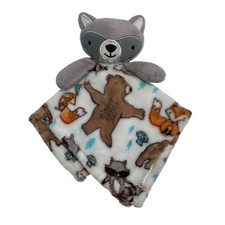 Le Bebe Raccoon Lovey 11" Plush Security Blanket Forest Bear Fox Gray Brown
