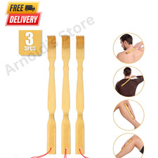 3 Pack Bamboo Back Scratcher Long Reach Itch Relief Portable Massager Tool