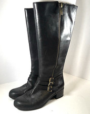 Bandolino Carsononia Womens 8M Black Leather Belted Kknee-High RidingBoots Zip